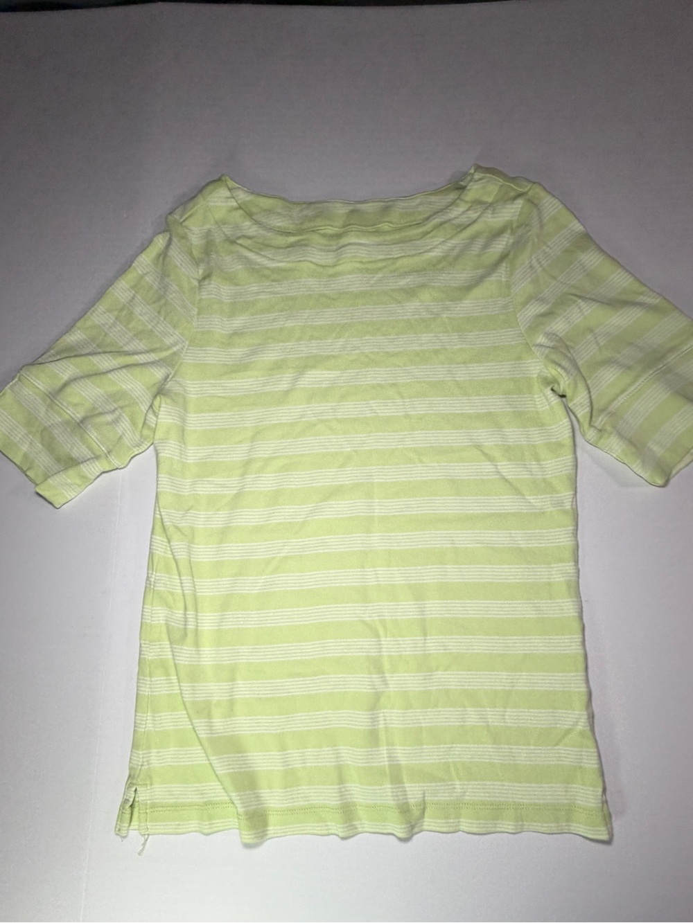 Christopher & Banks Light Green boat neck Striped Short Sleeve Top